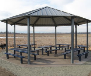 octagon shelter with tables