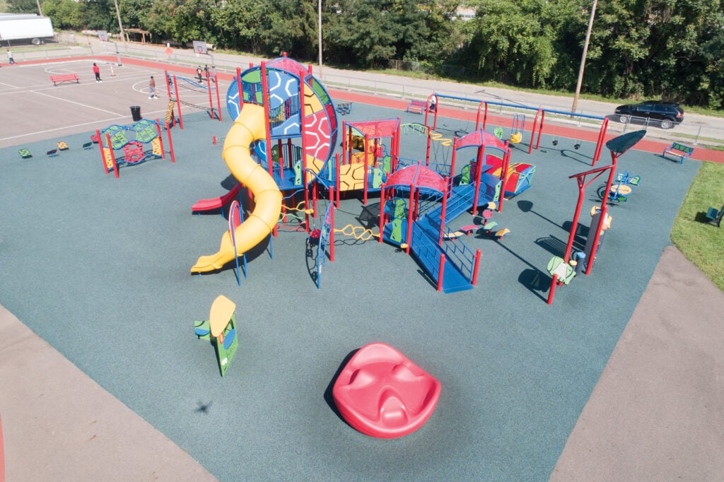 Commercial playground equipment aerial view