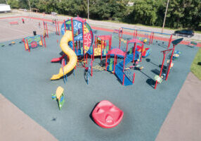 Commercial playground equipment aerial view